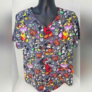 Disney Mickey & Friends Halloween Medical Scrub Top Womens Lg